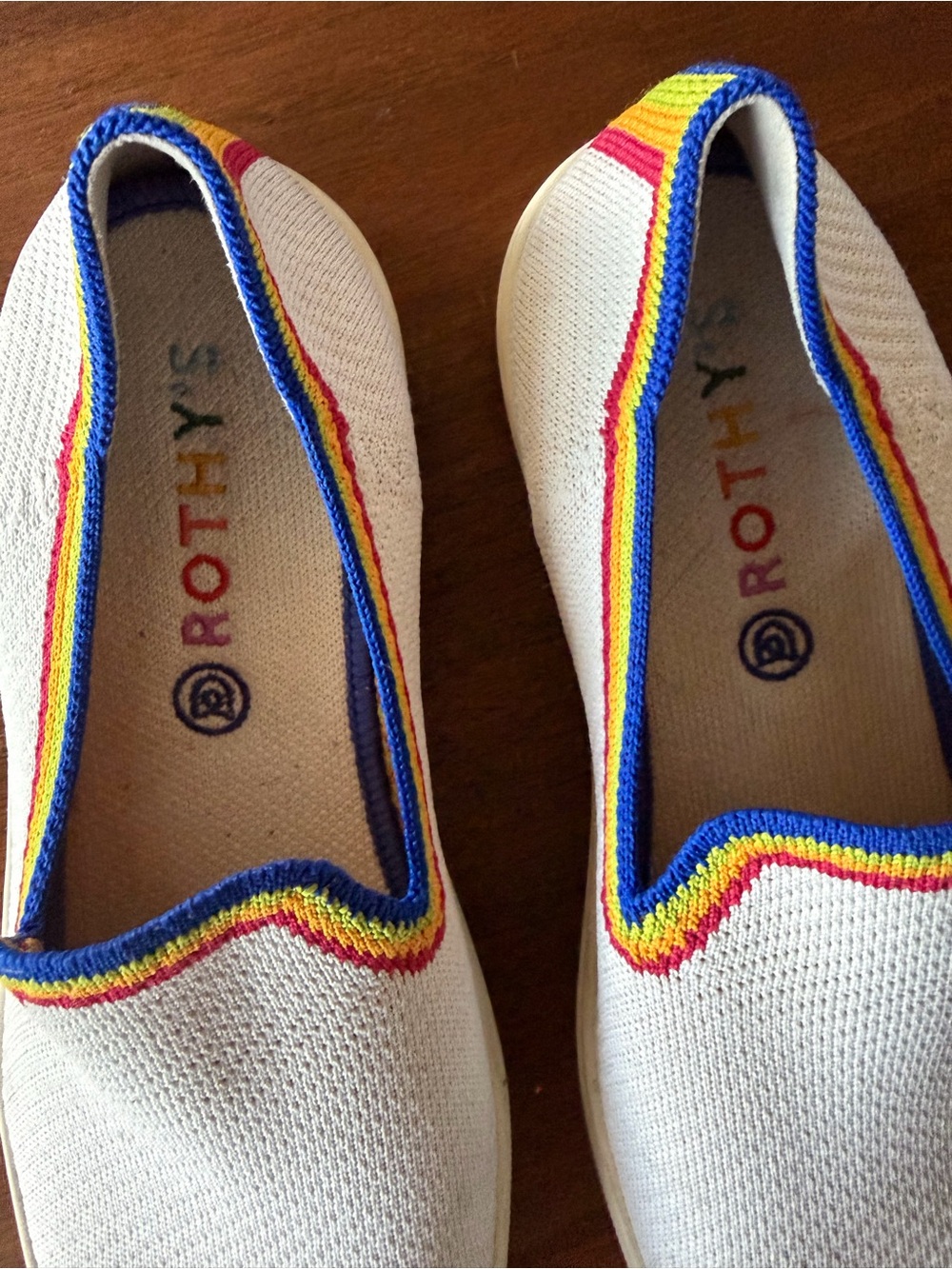 Rainbow Rothy's Cream Slip-On Sneakers with Rainbow Trim - Picture 4 of 10